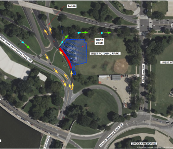 Map showing lane closure from Ohio  Drive to I-66 ramp
