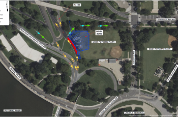 Map showing lane closure from Ohio  Drive to I-66 ramp